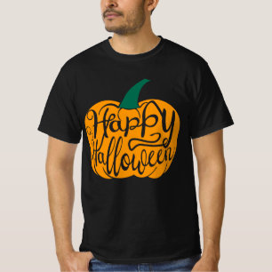 Gelukkige Halloween-belettering op gesneden pompoe T-shirt