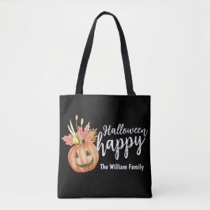 Gelukkige Halloween Bloemenpompoen gepersonaliseer Draagtas