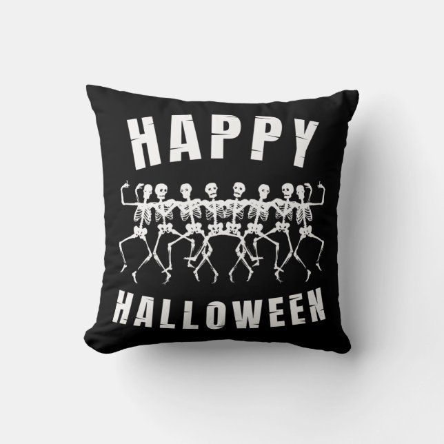 GELUKKIGE HALLOWEEN DANSTENDE SKELETTEN KUSSEN (Voorkant)