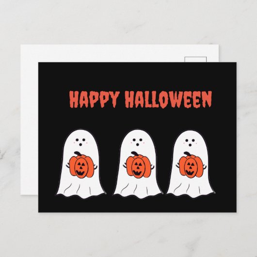 Gelukkige Halloween Ghosts met Jack-o-Lanterns Briefkaart (Voorkant / Achterkant)