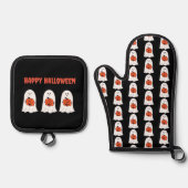 Gelukkige Halloween Ghosts met Jack-o-Lanterns Ovenwant & Pannenlap Set (Voorkant)