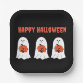 Gelukkige Halloween Ghosts met Jack-o-Lanterns Papieren Bordje (Voorkant)