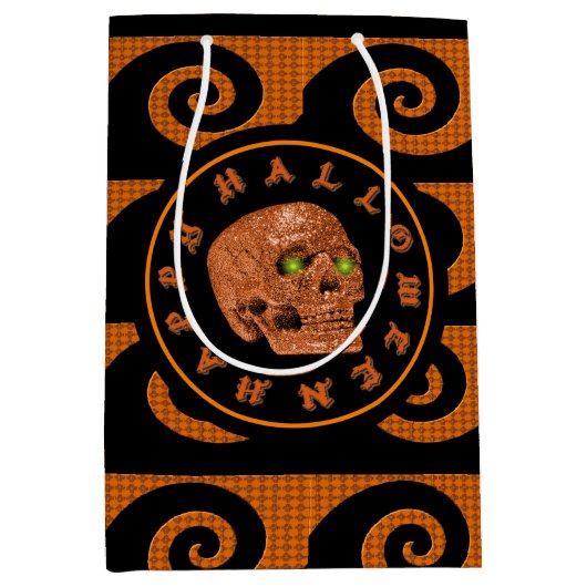 Gelukkige Halloween Glitter schedel Medium Cadeauzakje (Voorkant)