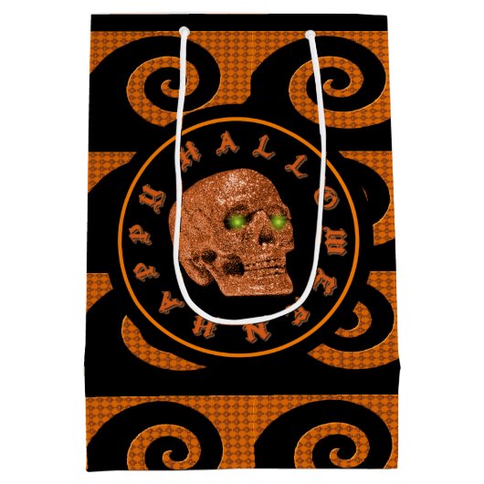 Gelukkige Halloween Glitter schedel Medium Cadeauzakje (Achterkant)