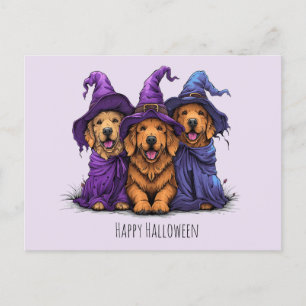 Gelukkige Halloween Golden Retriever Honden Heksen Briefkaart
