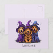 Gelukkige Halloween Golden Retriever Honden Heksen Briefkaart (Voorkant / Achterkant)