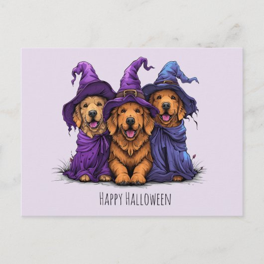 Gelukkige Halloween Golden Retriever Honden Heksen Briefkaart (Voorkant)