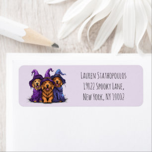 Gelukkige Halloween Golden Retriever Honden Heksen Etiket