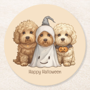 Gelukkige Halloween Goldendoodle Honden Ronde Kartonnen Onderzetter