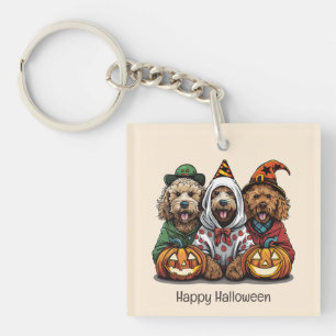 Gelukkige Halloween Goldendoodle Honden Sleutelhanger