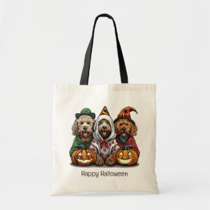 Gelukkige Halloween Goldendoodle Honden Tote Bag
