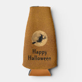 Gelukkige Halloween Heks & Kat op een bezemsilhoue Flesjeskoeler (Voorkant)