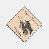 Gelukkige Halloween heks op een bezem Servet (Hoek)