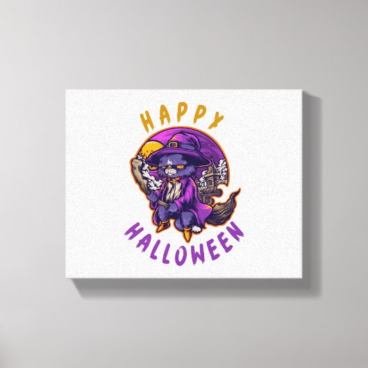 Gelukkige Halloween Heksenkat Canvas Afdruk (Voorkant)