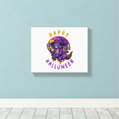 Gelukkige Halloween Heksenkat Canvas Afdruk (Insitu (Houten vloer))