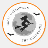 Gelukkige Halloween Heksenrijden Broom aangepaste  Ronde Sticker (Voorkant)
