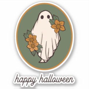 Gelukkige Halloween herfst spook met bloemen Sticker