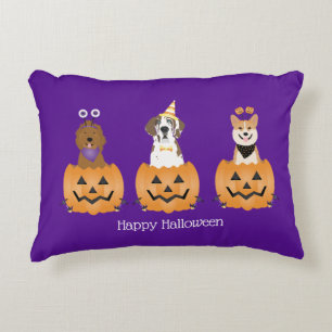 Gelukkige Halloween Honden In Pompoenen Accent Kussen