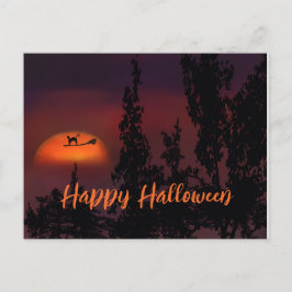 Gelukkige Halloween Kat op Heks bezem Briefkaart