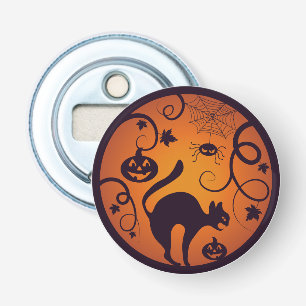 Gelukkige Halloween lantaarn zwarte kat spinnen en Button Flesopener