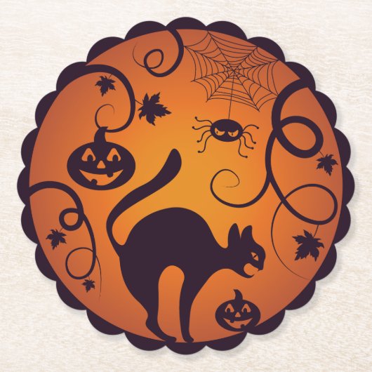 Gelukkige Halloween lantaarn zwarte kat spinnen en Kartonnen Onderzetters (Voorkant)