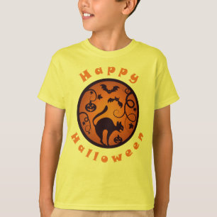 Gelukkige Halloween lantaarn zwarte kat spinnen en T-shirt