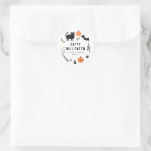 Gelukkige Halloween Leuke Kat Bat Pompoen Ronde Sticker