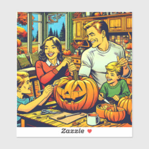 Gelukkige Halloween Nostalgische Familie Carving P Sticker