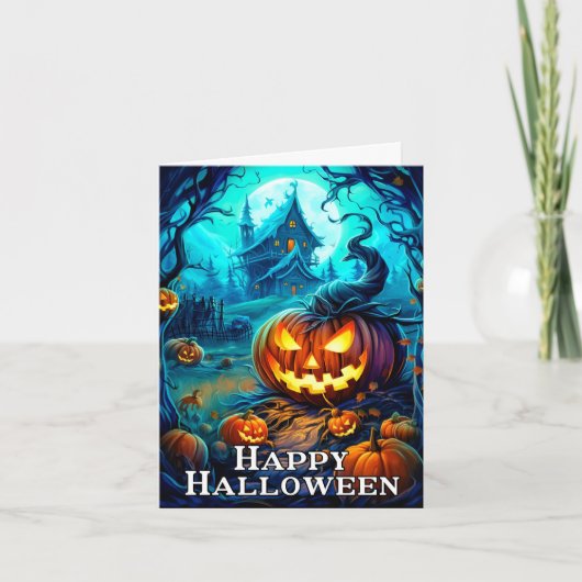 Gelukkige Halloween ondeugende gloeiende pompoenen Kaart (Voorkant)