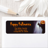 Gelukkige Halloween Pompoen en Boom Etiket (Insitu)