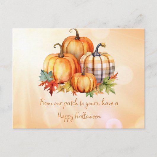 Gelukkige Halloween Pompoen Patch & Bladeren Hallo Feestdagenkaart (Voorkant)