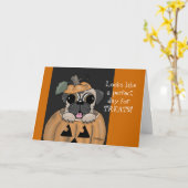 Gelukkige Halloween-Pug in Jack O' Lantern Kaart (Gele Bloem)