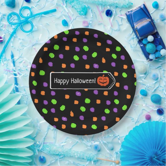 Gelukkige Halloween Pumpkin Polka Dot Papieren Bordje (Feest)