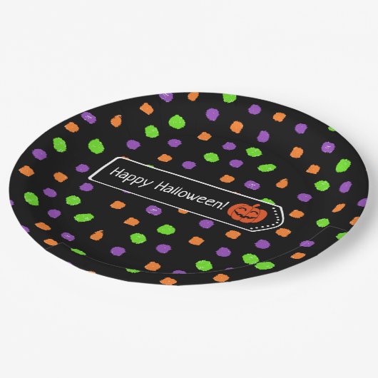 Gelukkige Halloween Pumpkin Polka Dot Papieren Bordje (Gekanteld)