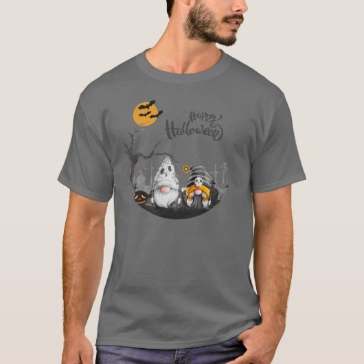 Gelukkige Halloween Retro Gnomen op Begraafplaats T-shirt (Voorkant)