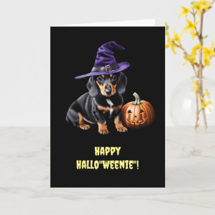 Gelukkige Halloween Schattigee Dachshund Puppy met Kaart