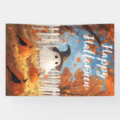 Gelukkige Halloween Schattigee Spook en Pompoenen Spandoek (Horizontaal)