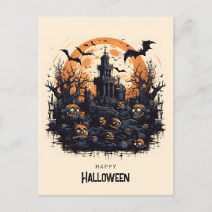 Gelukkige Halloween Spooky pompoenen en vleermuize Briefkaart