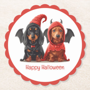 Gelukkige Halloween teckel Honden Duivelsvleermuis Kartonnen Onderzetters