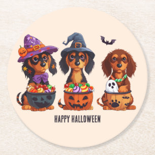 Gelukkige Halloween teckel honden Ronde Kartonnen Onderzetter