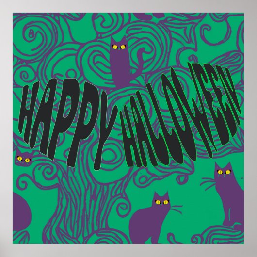 Gelukkige Halloween van de Scarry Katten Poster (Voorkant)
