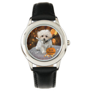 Gelukkige Halloween van Maltese Puppy Horloge