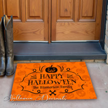 Gelukkige Halloween Welkom Pompoen Patroon Deur Ma