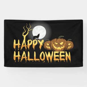 Gelukkige Halloween Wolf en Jack-O-Lanterns Spandoek
