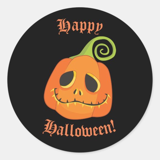 Gelukkige Halloween Zwart Whimsical Pompoen Glimla Ronde Sticker (Voorkant)