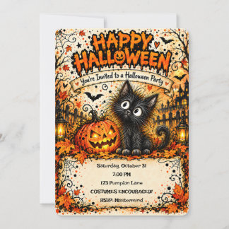 🎃🐈⬛ Gelukkige Halloween Zwarte Kat Uitnodiging