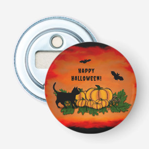 Gelukkige Halloween, Zwarte Kat, Vleermuis en Pomp Button Flesopener