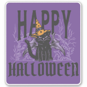 GELUKKIGE HALLOWEEN ZWARTE KATTENVLEUGELS STICKER