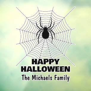 Gelukkige Halloween Zwarte spin op web familienaam Raamsticker