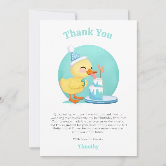 Gelukkige Halve Verjaardag Baby Duck met Cake Part Bedankkaart (Voorkant)